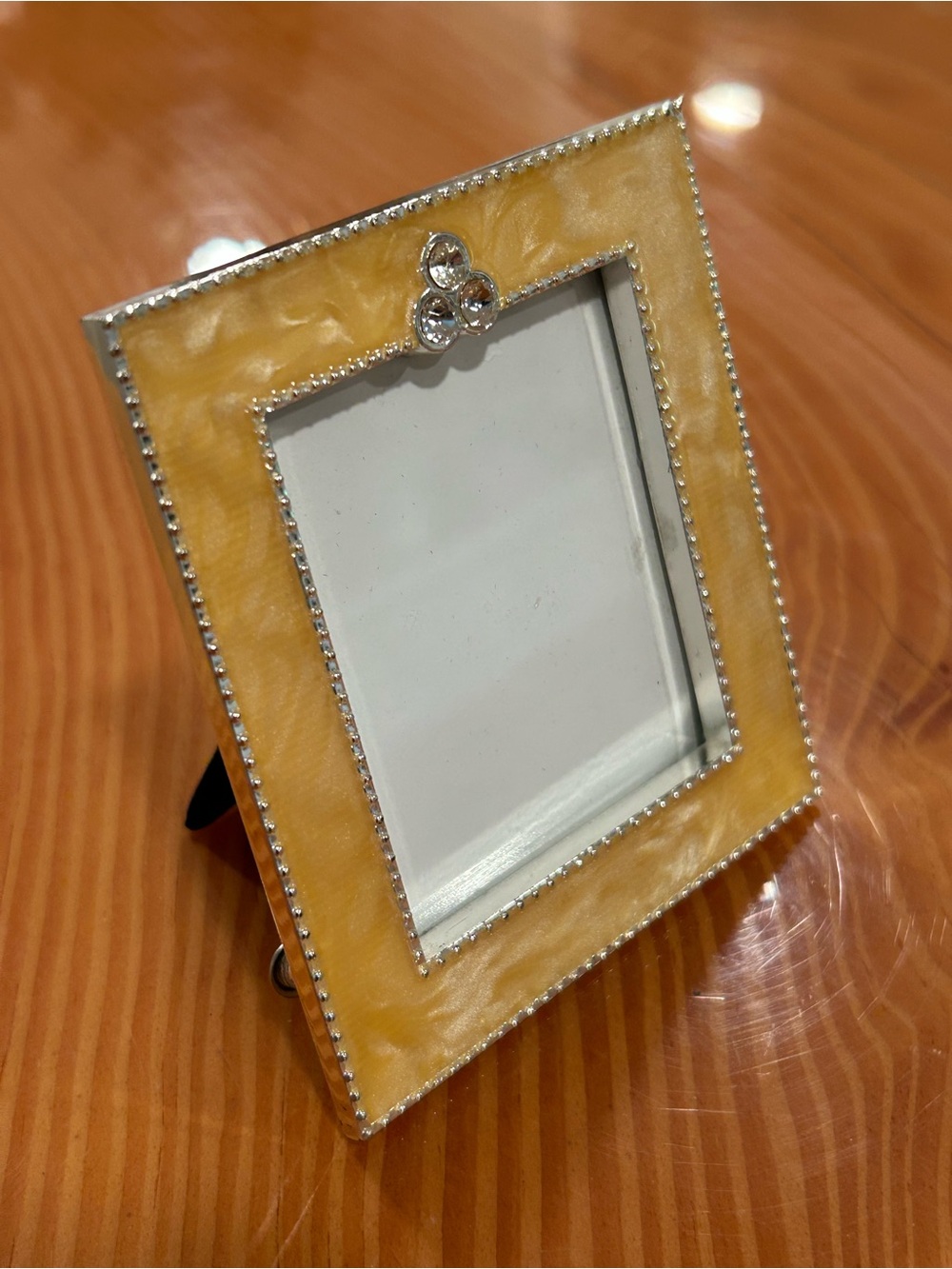 Yellow Enamel Photo Frame with Silver Trim & Jeweled accent